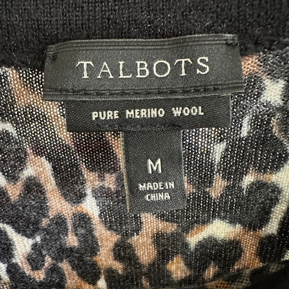 Talbots Pure Merino Wool Leopard Print Long Sleeve Sweater M Quiet Luxury - Picture 4 of 4